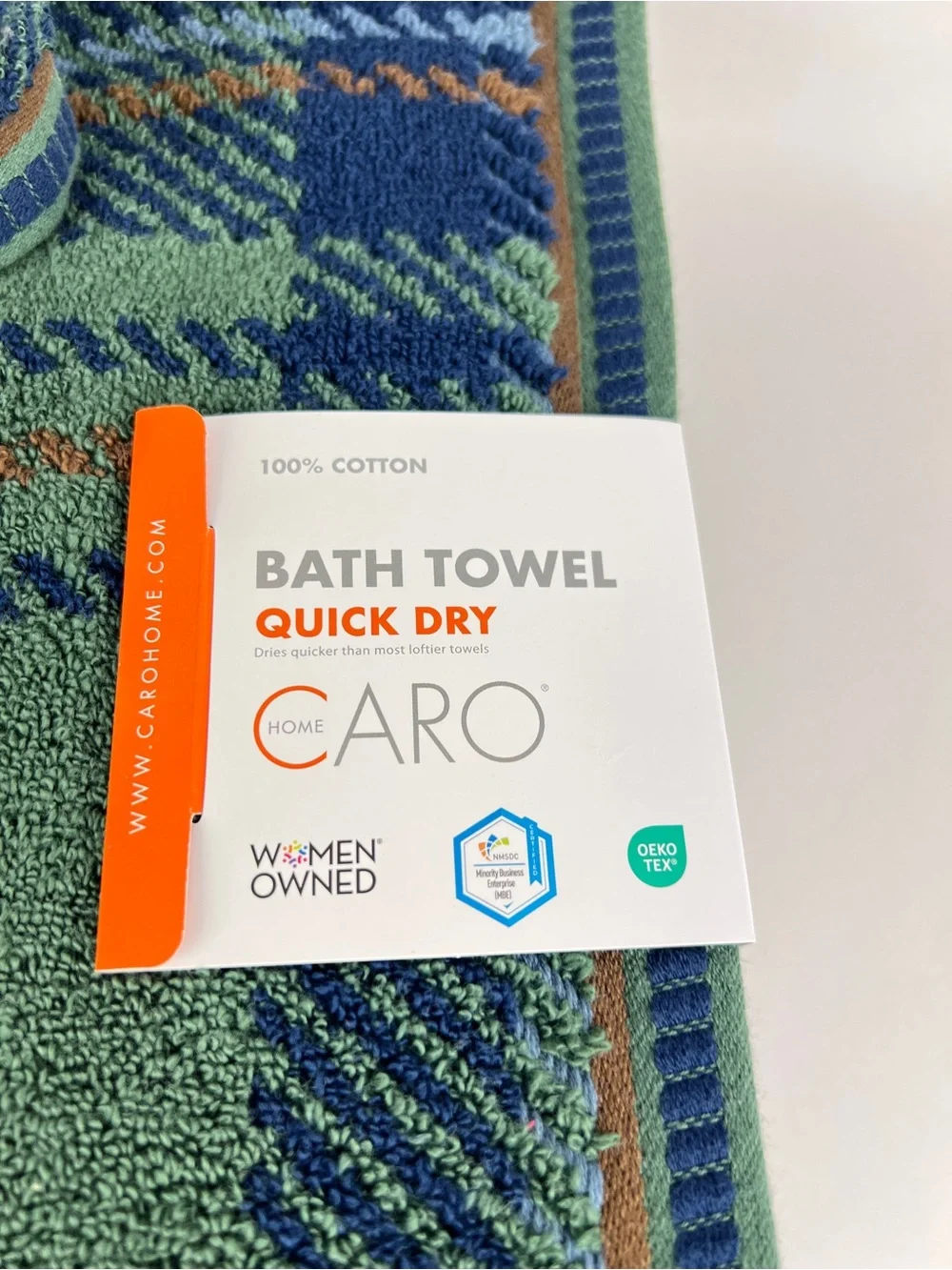Caro Home Bath Towels Green Navy  Rust Plaid Quick Dry Soft Cotton 2 Pc NEW